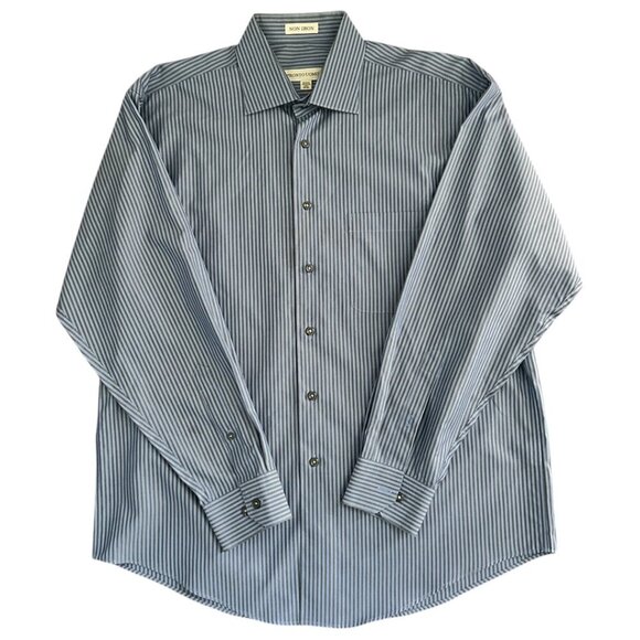 Pronto-Uomo Non-iron Blue Button Down Shirt 100% Cotton Large - Picture 1 of 4